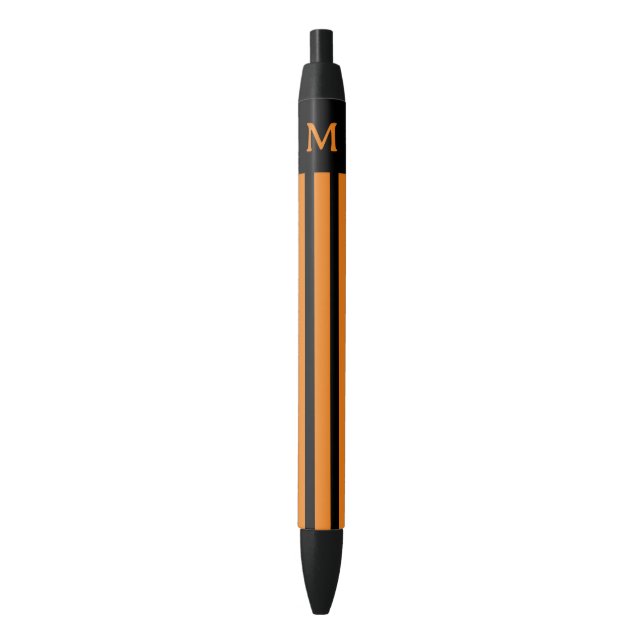 Caneta Preta Laranja Simples Striped Inicial (Frente Vertical)