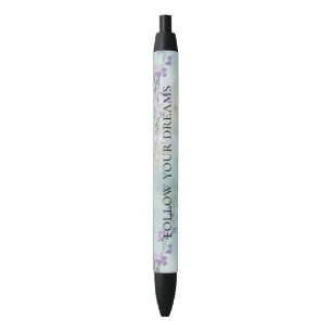 Caneta Preta Lavanda Romântica Roxo Floral