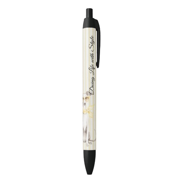 Caneta Preta Lenço Amarelo Suave Listras Cachorro Branco (parte de inferior (Vertical))