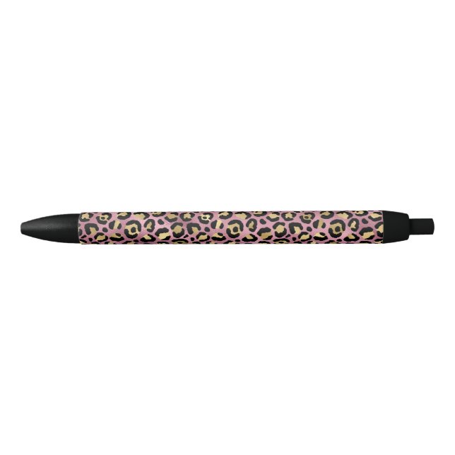Caneta Preta Leopard Series Design 15 rosa e Dourada (Frente)