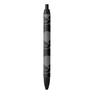Caneta Preta Leque Roxo Elegante