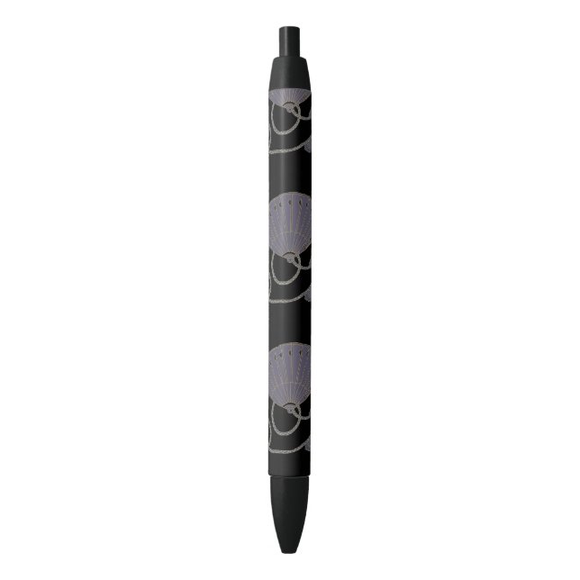 Caneta Preta Leque Roxo Elegante (Frente Vertical)