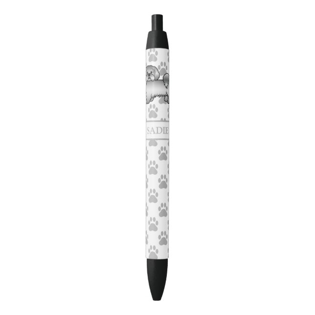 Caneta Preta Lhasa Apso Prata Cachorro Fofo de Desenho Animado  (Frente Vertical)