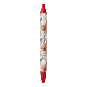 Caneta Preta Linda feminina Peach Blue e White Floral