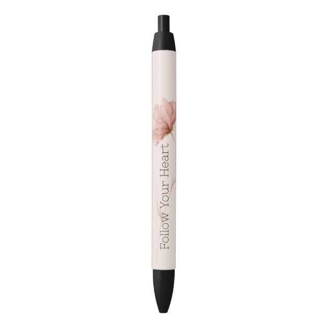 Caneta Preta Linda Flor Rosa (Frente Vertical)