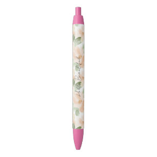 Caneta Preta Lindas Flores de Pêssego