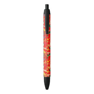 Caneta Preta Lindos padrões florais japoneses coloridos