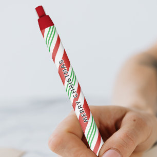 Caneta Preta Listra de Peppermint Candy Cane Natal Vermelho & V