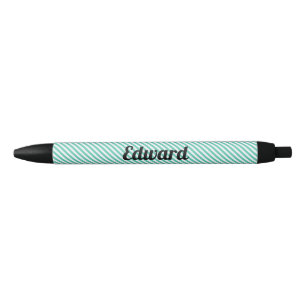 Caneta Preta Listra Turquesa Simples com Nome Personalizado