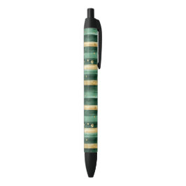 Caneta Preta Listras do Dia de São Patrício Trevo Dourado Verde