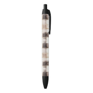 Caneta Preta Listras Xadrez Marrom Creme  