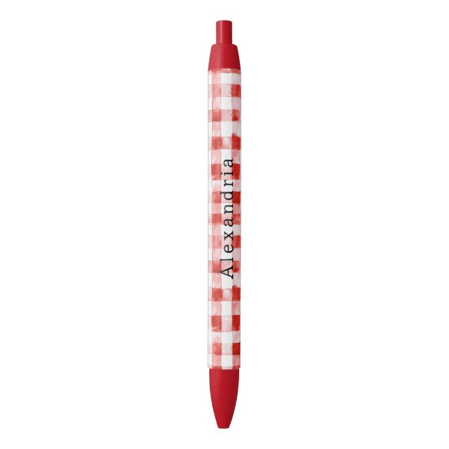 Caneta Preta Listras Xadrez Vermelho Branco (Frente Vertical)
