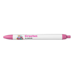 Caneta Preta Logotipo de crochê branco minimalista e personaliz