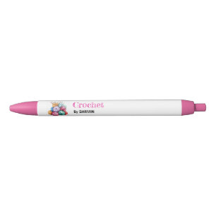 Caneta Preta Logotipo de crochê branco minimalista e personaliz