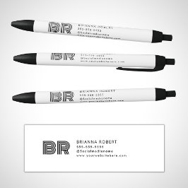 Caneta Preta Logotipo de Marca de Monograma Moderno Branco Eleg