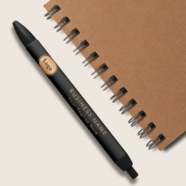 Caneta Preta Logotipo Dourado e Texto Personalizado Empresa Com