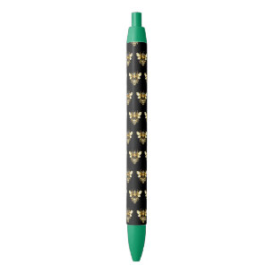 Caneta Preta Logotipo Faux Gold Foil Polygonal da Abelha em Pre