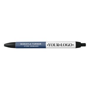 Caneta Preta Logotipo Personalizado Azul