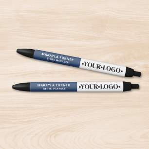 Caneta Preta Logotipo Personalizado Azul