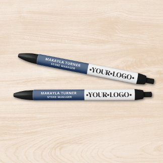 Caneta Preta Logotipo Personalizado Azul