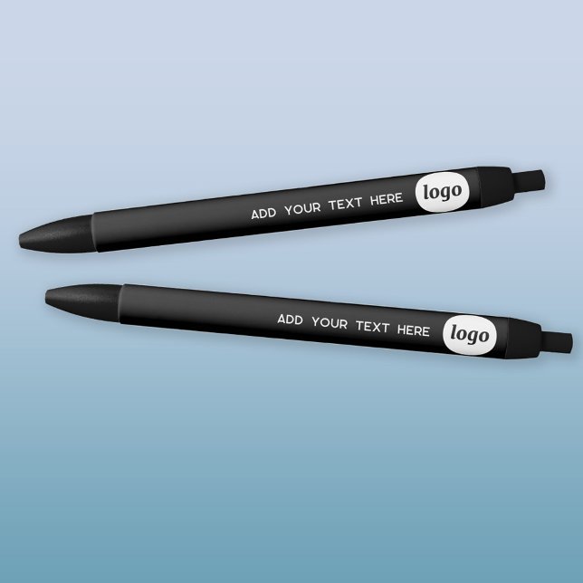 Caneta Preta Logotipo Simples Com Empresa De Texto (Logo with custom text promotional business pens)