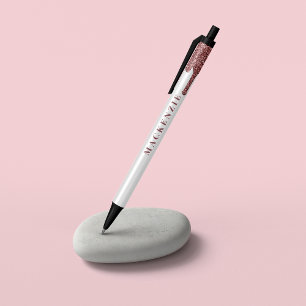 Caneta Preta Luxo de Brilho com Rosa Dourado brilho