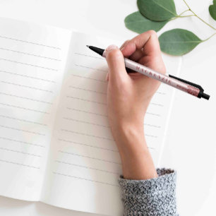 Caneta Preta Lúxo de Lixo Dourado com Rosa de Chic