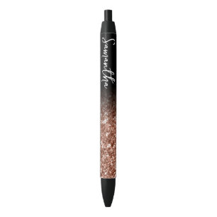 Caneta Preta Luxo Personalizado Rosa Dourado Glitter Ombre