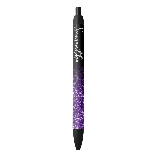 Caneta Preta Luxo Personalizado Tom Royal Roxo Glitter Ombre (Frente Vertical)