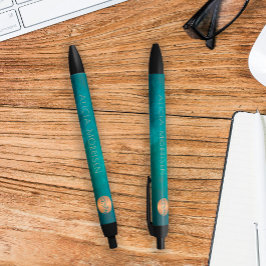 Caneta Preta Luxuoso monograma elegante personalizado dourado v