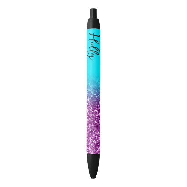 Caneta Preta Luxury Aqua e Royal Purple Glitter (Frente Vertical)
