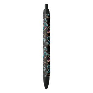Caneta Preta Luz Neon de Cavalo Glitch Estilo Retro