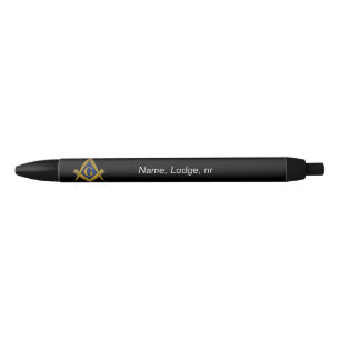Caneta Preta Maçom Masonic Preto e Dourado