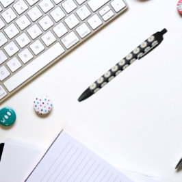 Caneta Preta Margarida Branca no Padrão Floral Negro