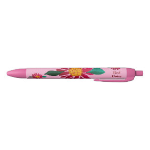 Caneta Preta Margarida Vermelha