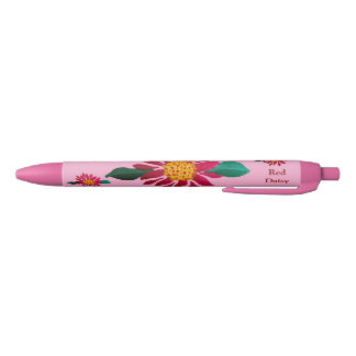 Caneta Preta Margarida Vermelha