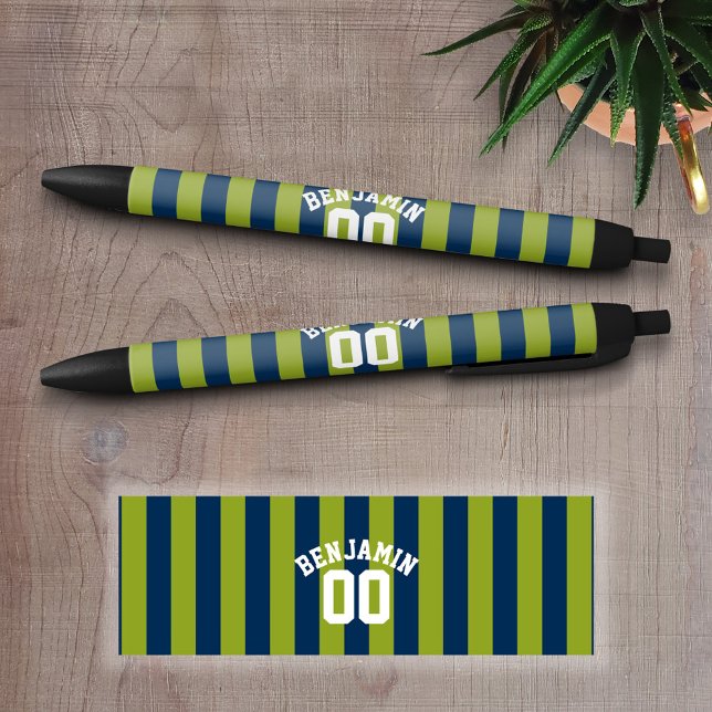 Caneta Preta Marinho Azul e Verde limão Râguebi Número (Personalized Writing Pens - add your name, monogram or other text)