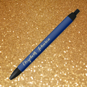 Caneta Preta Marinho Elegante Azul Nome Dourado Trendy Office B