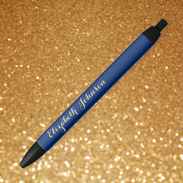 Caneta Preta Marinho Elegante Azul Nome Dourado Trendy Office B (Elegant Navy Blue Gold Name Trendy Office Business Pen)