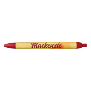 Caneta Preta Mármore Amarelo Abstrato com Nome em Script