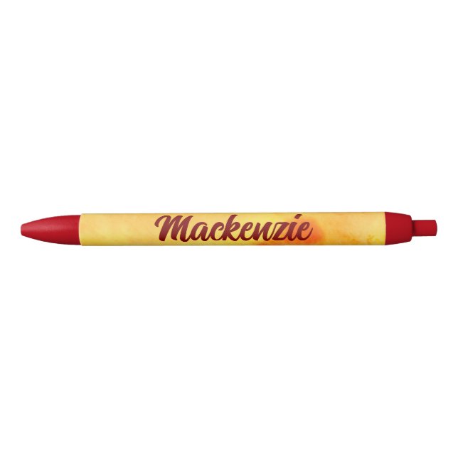 Caneta Preta Mármore Amarelo Abstrato com Nome em Script (Frente)