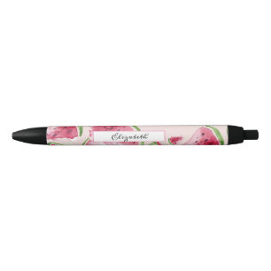 Caneta Preta Melancia Rosa em Aquarela Fofa