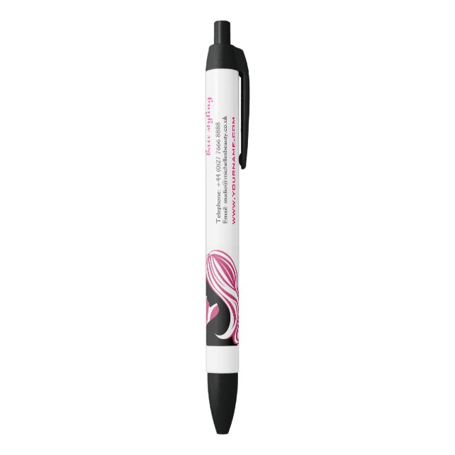 Caneta Preta Menina adorável com cabelo cor-de-rosa Branding (parte de inferior (Vertical))