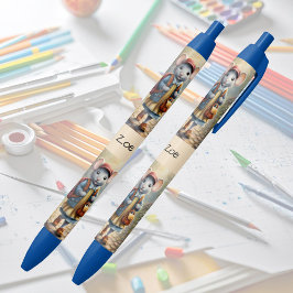 Caneta Preta Menina de rato bonita a caminho da escola, persona