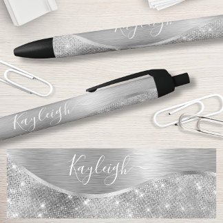 Caneta Preta Metálico Personalizado Da Glitter De Prata Glam
