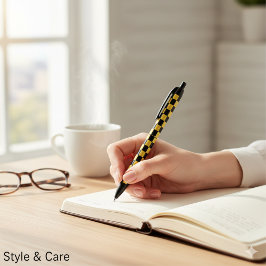 Caneta Preta Metallic Gold Black Square Box Pattern Style