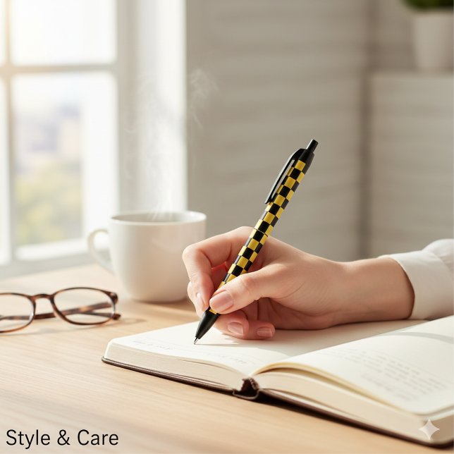 Caneta Preta Metallic Gold Black Square Box Pattern Style (Metallic Gold Black Square Box Pattern Style Pen)