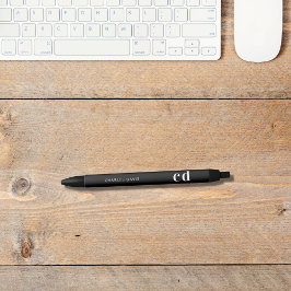 Caneta Preta Mínimo de nome do monograma personalizado branco p