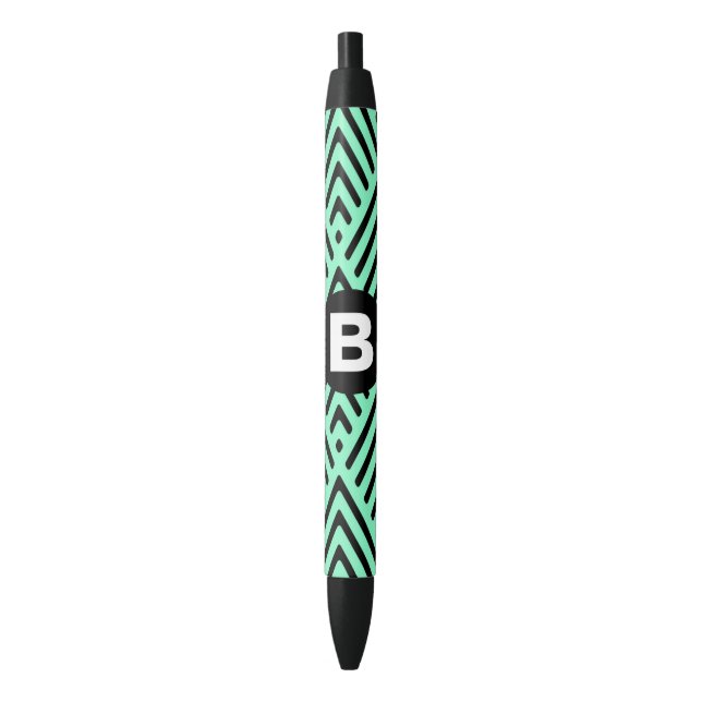 Caneta Preta Mint Green Trendy Chevron Pattern Monogram (Frente Vertical)