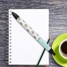 Caneta Preta Mochila de Livros de Aquarela Colorida e Flores